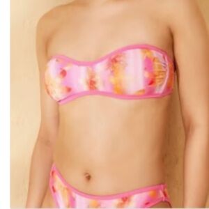 Bikini Set-Pink and Orange lily Strapless Bikini Top=Large + bikini bottom=M